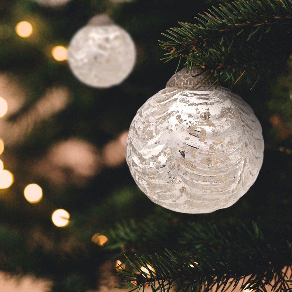 3&quot; Silver Nola Mercury Glass Waved Ball Ornament Christmas Decoration - PaperLanternStore.com - Paper Lanterns, Decor, Party Lights &amp; More