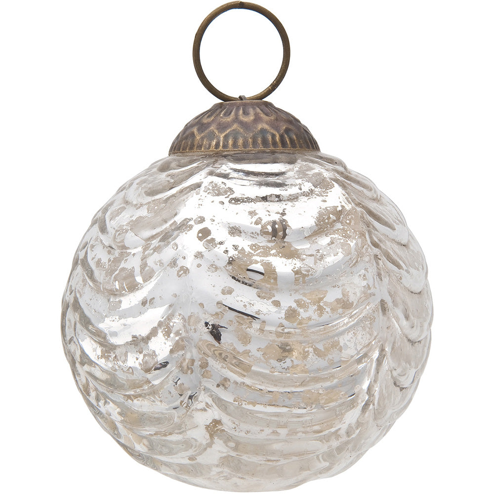 2.5" Silver Nola Mercury Glass Waved Ball Ornament Christmas Decoration
