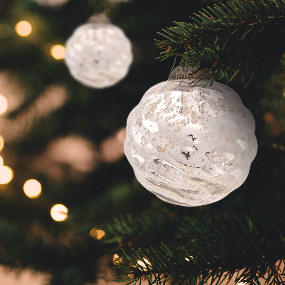 3" Silver Solene Mercury Glass Swirled Ball Ornament Christmas Decoration