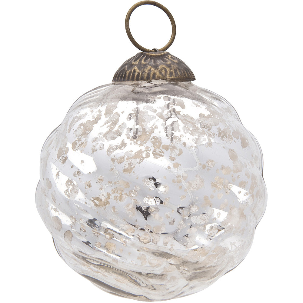 3" Silver Solene Mercury Glass Swirled Ball Ornament Christmas Decoration