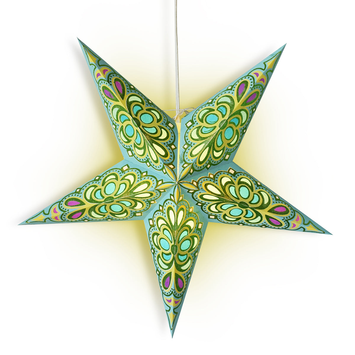 24" Green / Turquoise Merry Gold Glitter Paper Star Lantern, Chinese Hanging Wedding & Party Decoration - PaperLanternStore.com - Paper Lanterns, Decor, Party Lights & More