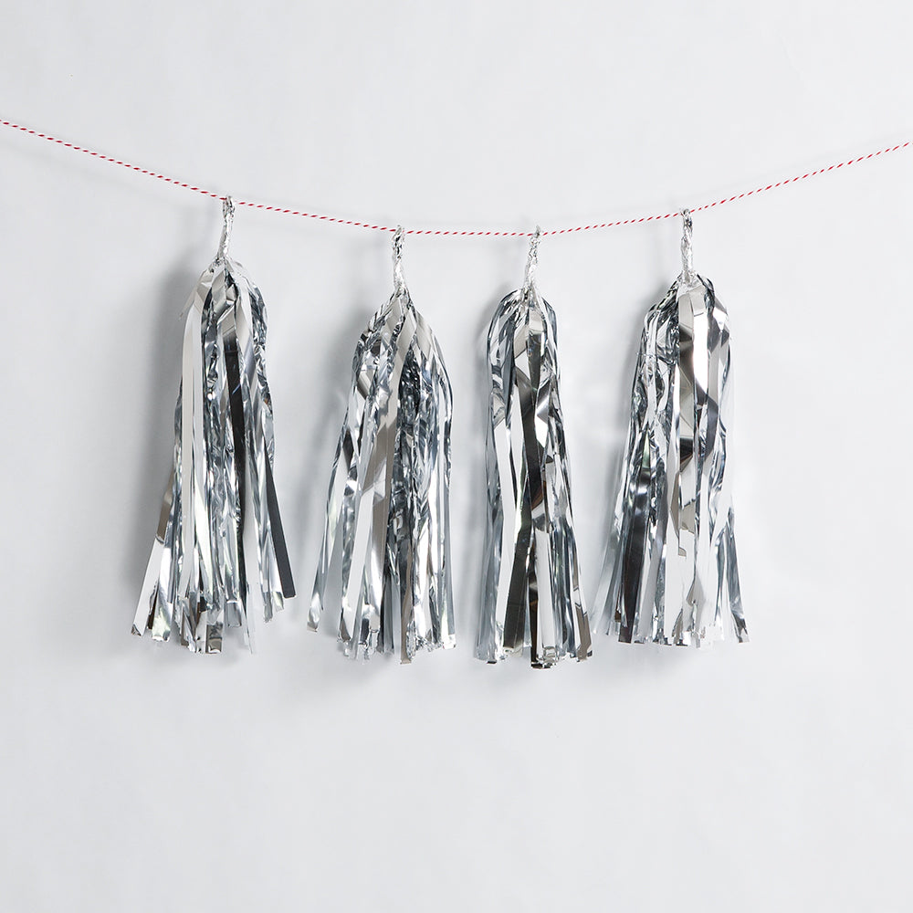 Metallic Chrome Silver Tissue Paper Tassel Garland Kit (4-Pack)