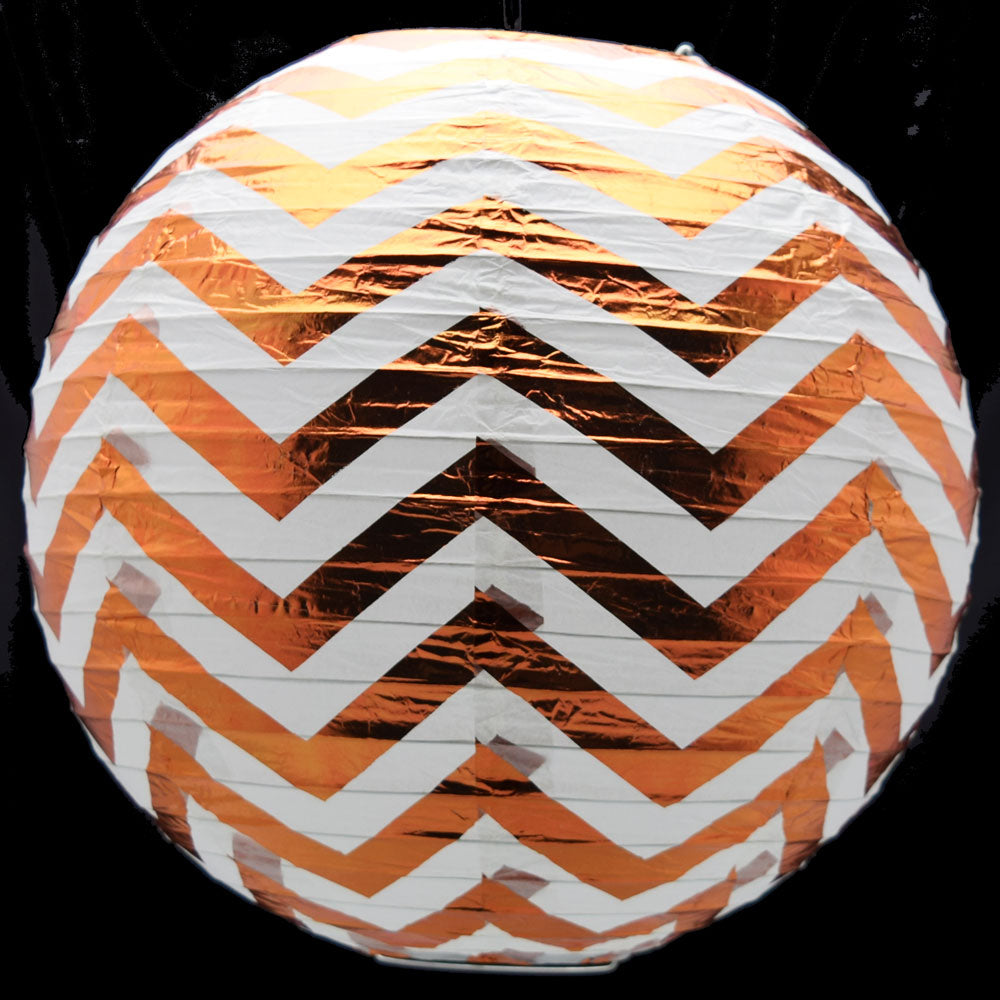 14" Copper Chevron Metallic Foil Paper Lantern, Even Ribbing, Hanging Chinese Hanging Wedding & Party Decoration - PaperLanternStore.com - Paper Lanterns, Decor, Party Lights & More