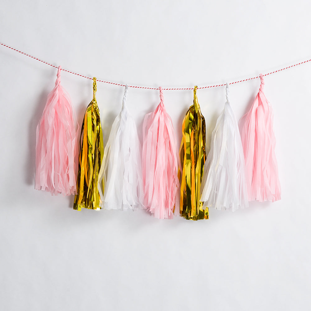 Metallic Pink / Gold Tissue Paper Tassel Garland Kit (15-PACK) - PaperLanternStore.com - Paper Lanterns, Decor, Party Lights & More