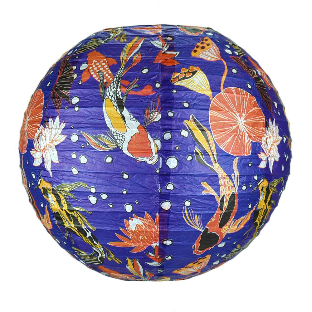 14 Inch Midnight Koi Fish Pond Premium Paper Lantern - PaperLanternStore.com - Paper Lanterns, Decor, Party Lights &amp; More