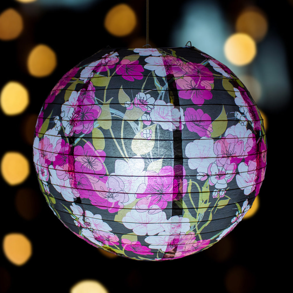 14 Inch Midnight Summer Cherry Blossom Premium Paper Lantern - PaperLanternStore.com - Paper Lanterns, Decor, Party Lights &amp; More