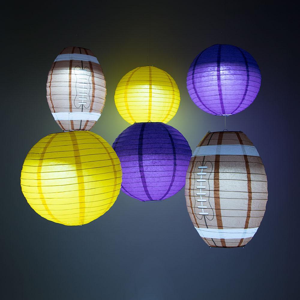 Minnesota Pro Football Paper Lanterns 6pc Combo Tailgating Party Pack (Purple/Yellow)  - by PaperLanternStore.com - Paper Lanterns, Decor, Party Lights &amp; More