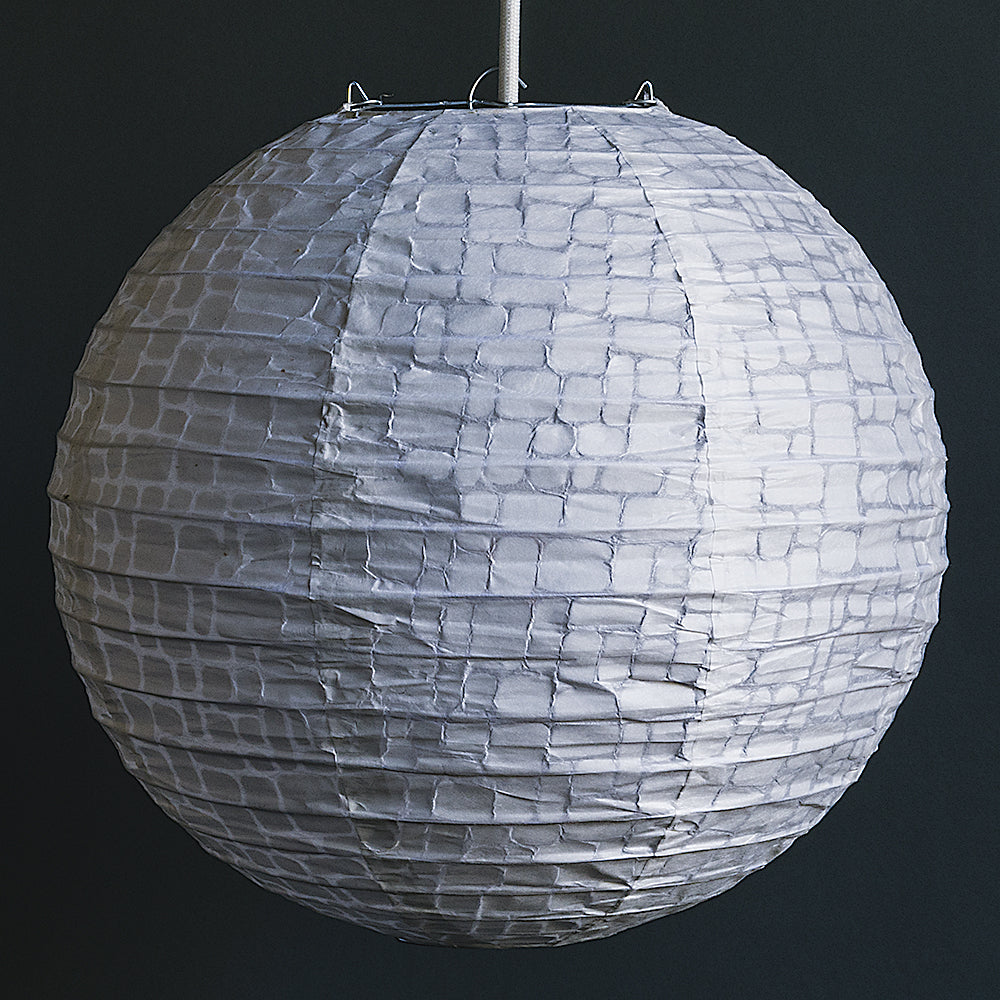 BULK PACK (3) 12&quot; Modern Stone Japanese Kozo Unryu Fibrous Paper Lantern Shade, Hanging Decoration - PaperLanternStore.com - Paper Lanterns, Decor, Party Lights &amp; More