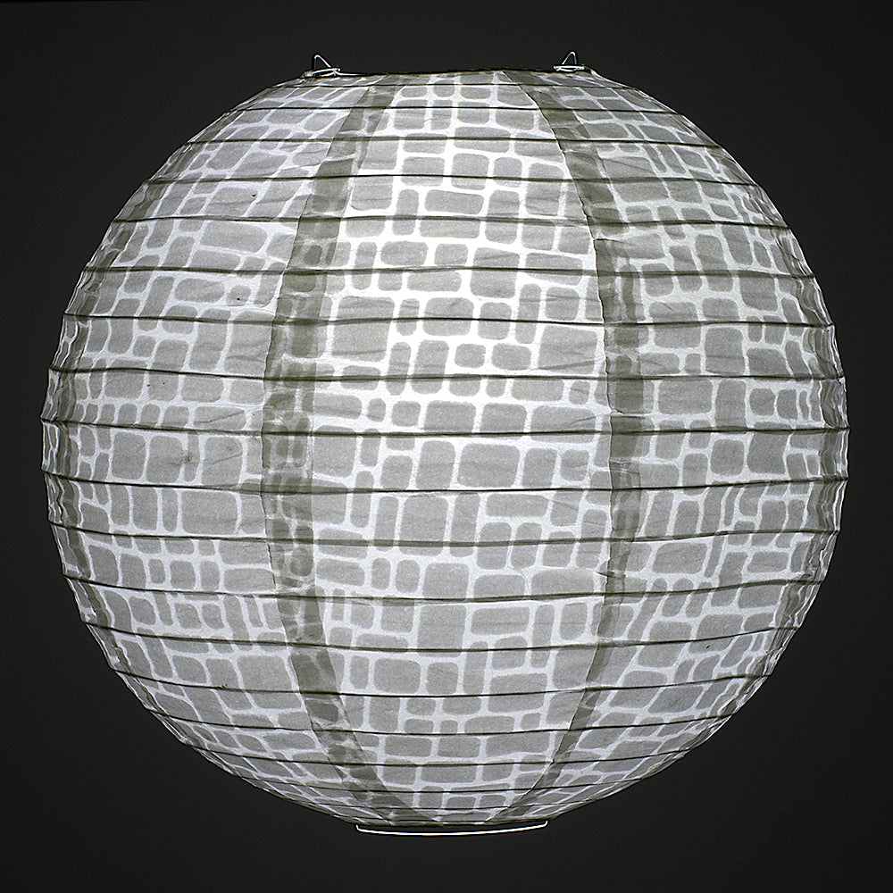 BULK PACK (3) 12&quot; Modern Stone Japanese Kozo Unryu Fibrous Paper Lantern Shade, Hanging Decoration - PaperLanternStore.com - Paper Lanterns, Decor, Party Lights &amp; More