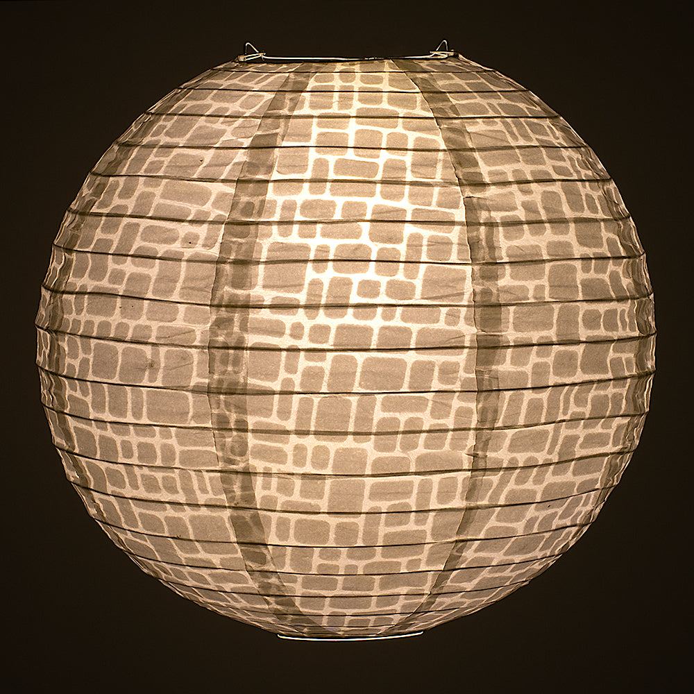 BULK PACK (3) 12&quot; Modern Stone Japanese Kozo Unryu Fibrous Paper Lantern Shade, Hanging Decoration - PaperLanternStore.com - Paper Lanterns, Decor, Party Lights &amp; More