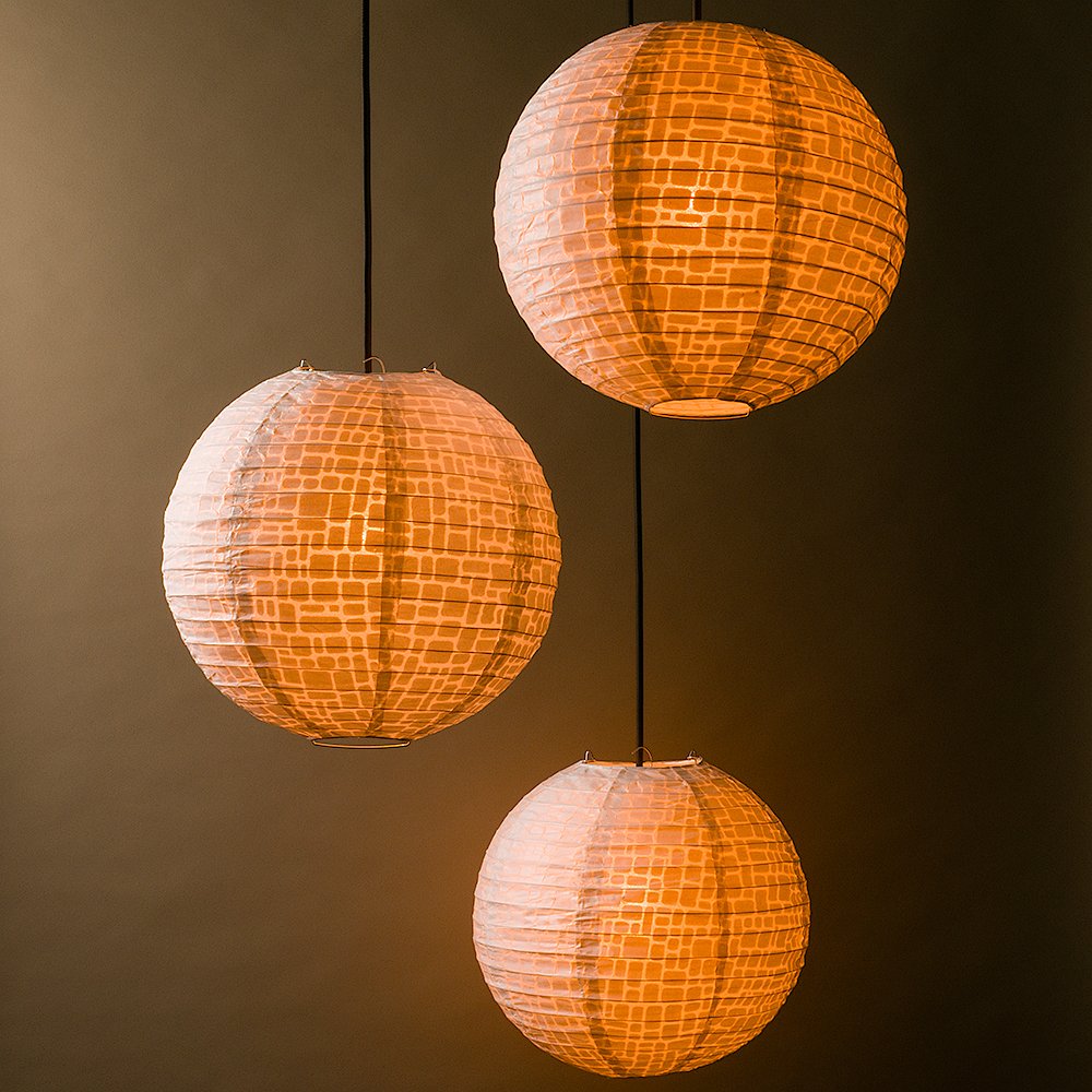 BULK PACK (3) 12" Modern Stone Japanese Kozo Unryu Fibrous Paper Lantern Shade, Hanging Decoration - PaperLanternStore.com - Paper Lanterns, Decor, Party Lights & More