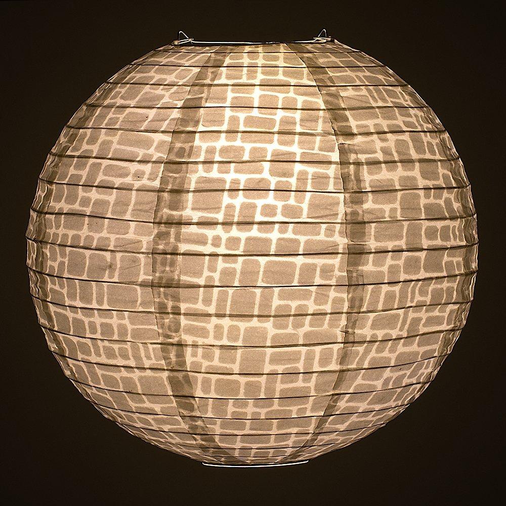 Lit Modern Stone Japanese Kozo Unryu Fibrous Paper Lantern Shade, Hanging Decoration
