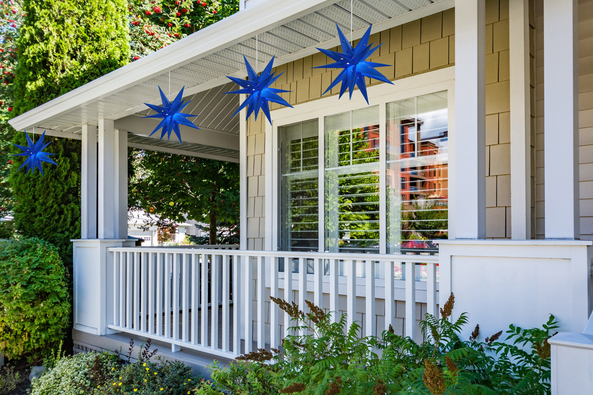 LANTERN + CORD + BULB | 30&quot; Dark Blue Moravian Weatherproof Star Lantern Lamp, Hanging Decoration