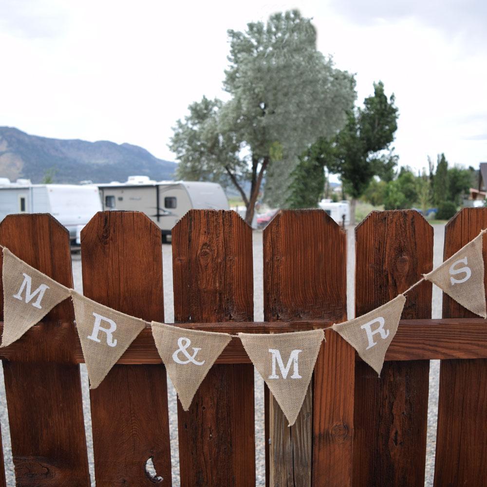 Mr &amp; Mrs Wedding Burlap Triangle Flag Pennant Banner (5 Ft) - PaperLanternStore.com - Paper Lanterns, Decor, Party Lights &amp; More