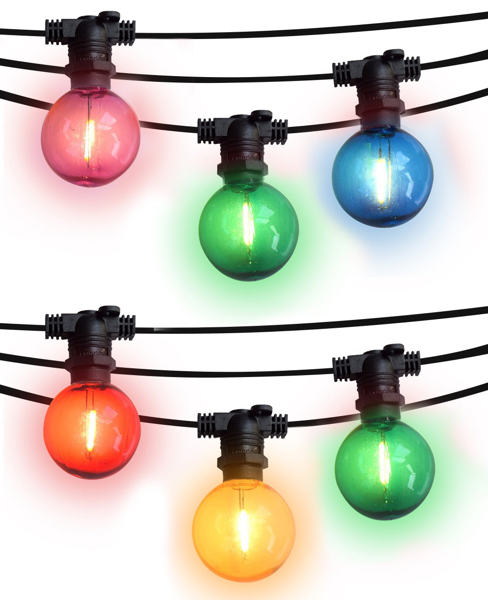 25 Socket Multi-Color Outdoor Commercial String Light Set, 29 FT Black Cord w/ 1-Watt Shatterproof LED Bulbs, Weatherproof