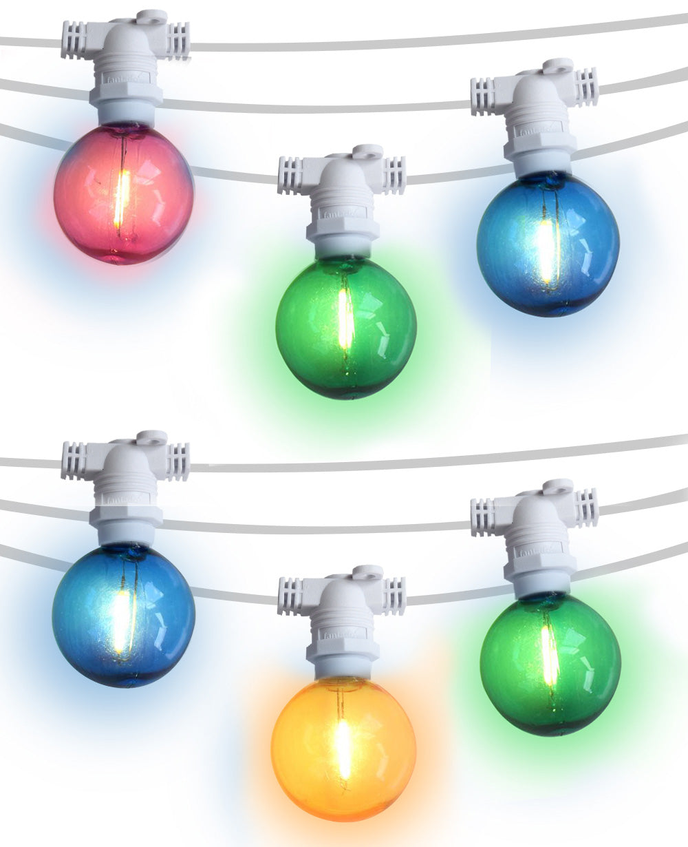 50 Socket Multi-Color Socket Outdoor Commercial String Light Set, 54 FT White Cord w/ 1-Watt Shatterproof LED Bulbs, Weatherproof