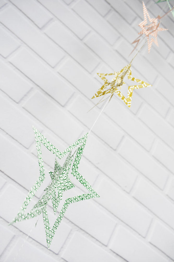 Multi-Patterned 3D Star Hanging Vertical Garland (3.3 Feet) - PaperLanternStore.com - Paper Lanterns, Decor, Party Lights & More