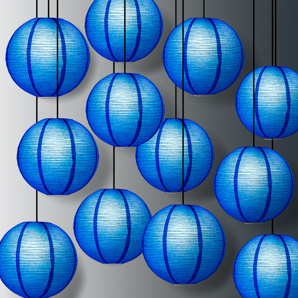 12 PACK | 12&quot; Navy Blue Fine Line Premium Even Ribbing Paper Lantern, Extra Sturdy - PaperLanternStore.com - Paper Lanterns, Decor, Party Lights &amp; More