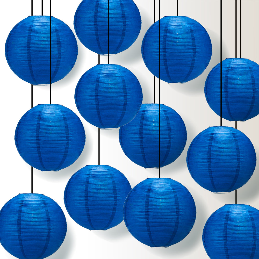 12 PACK | 12&quot; Navy Blue Fine Line Premium Even Ribbing Paper Lantern, Extra Sturdy - PaperLanternStore.com - Paper Lanterns, Decor, Party Lights &amp; More
