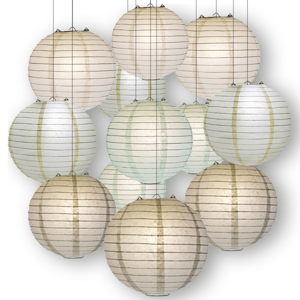 Neutral Color Party Pack Parallel Ribbed Paper Lantern Combo Set (12 pc Set) - PaperLanternStore.com - Paper Lanterns, Decor, Party Lights & More