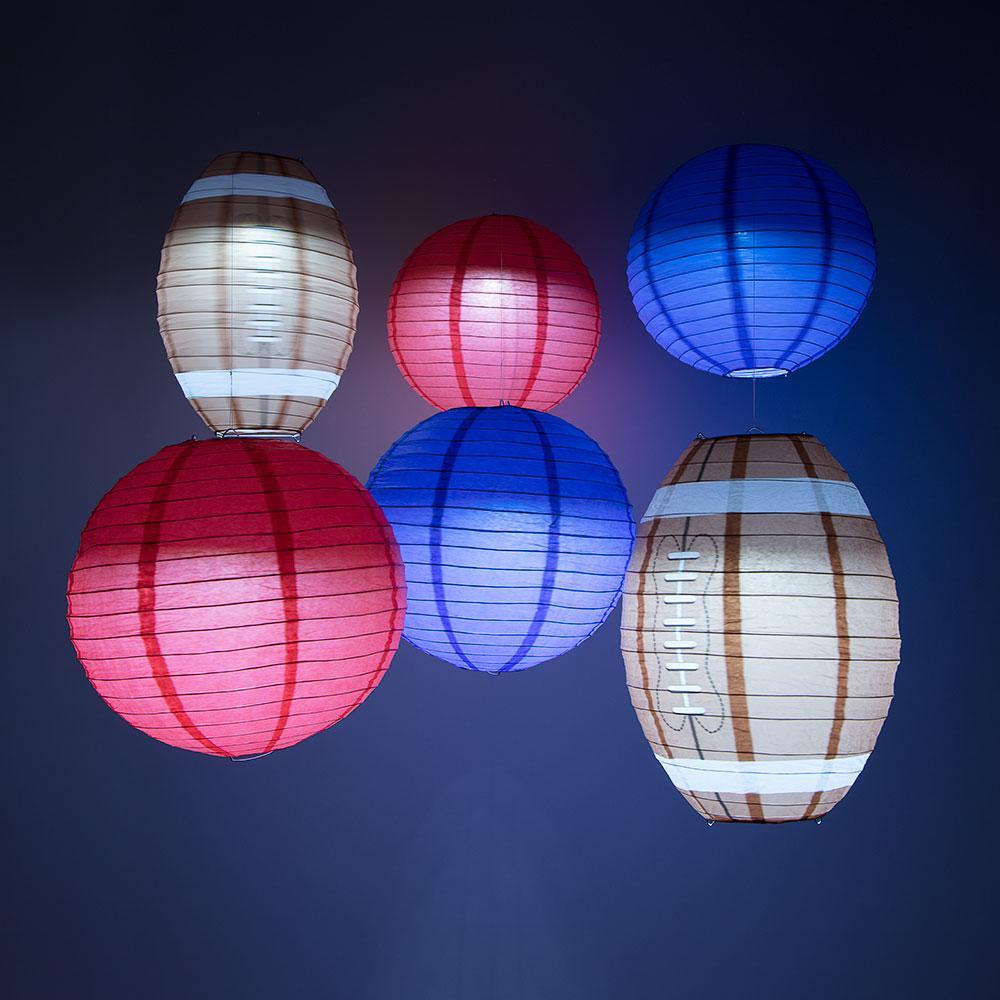 New York G Pro Football Paper Lanterns 6pc Combo Tailgating Party Pack (Blue/Red) - by PaperLanternStore.com - Paper Lanterns, Decor, Party Lights &amp; More