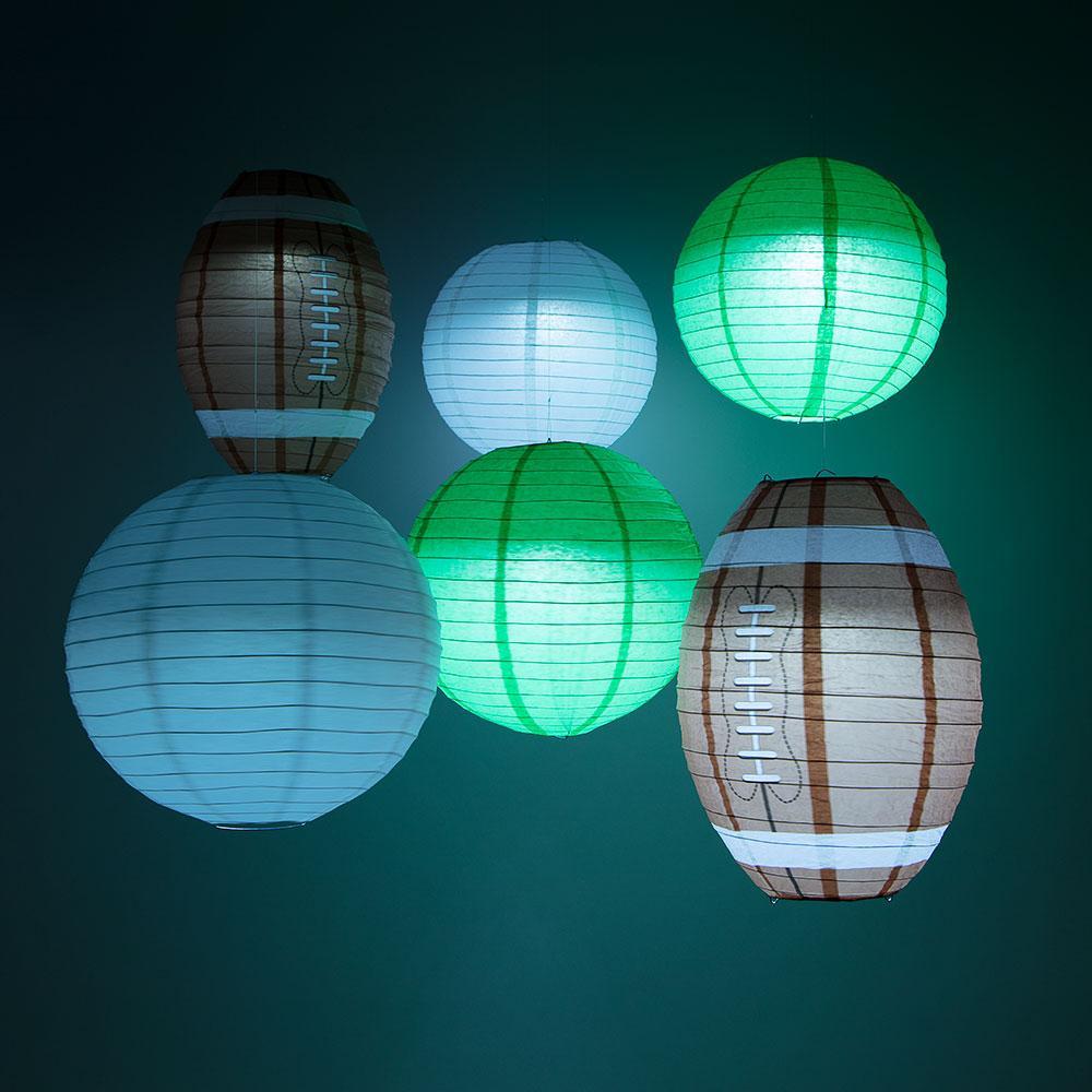 New York J Pro Football Paper Lanterns 6pc Combo Tailgating Party Pack (Green/White)  - by PaperLanternStore.com - Paper Lanterns, Decor, Party Lights &amp; More
