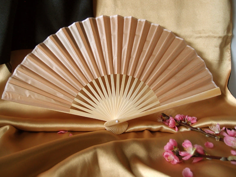 9&quot; Nude Silk Hand Fans for Weddings (10 Pack) - PaperLanternStore.com - Paper Lanterns, Decor, Party Lights &amp; More