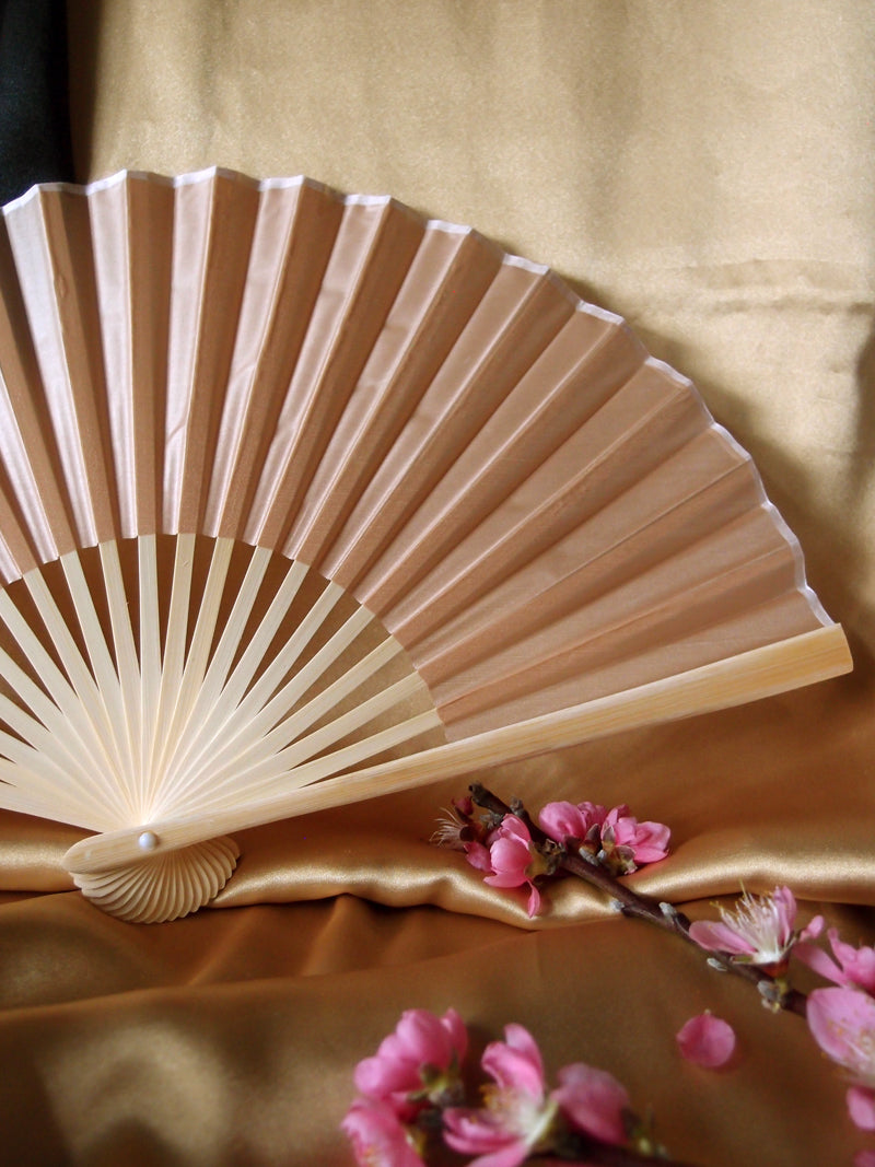 9&quot; Nude Silk Hand Fans for Weddings (10 Pack) - PaperLanternStore.com - Paper Lanterns, Decor, Party Lights &amp; More