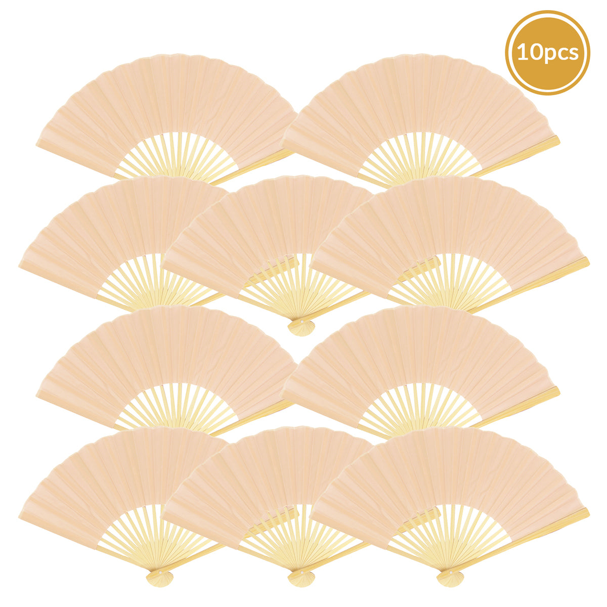 9&quot; Nude Silk Hand Fans for Weddings (10 Pack) - PaperLanternStore.com - Paper Lanterns, Decor, Party Lights &amp; More