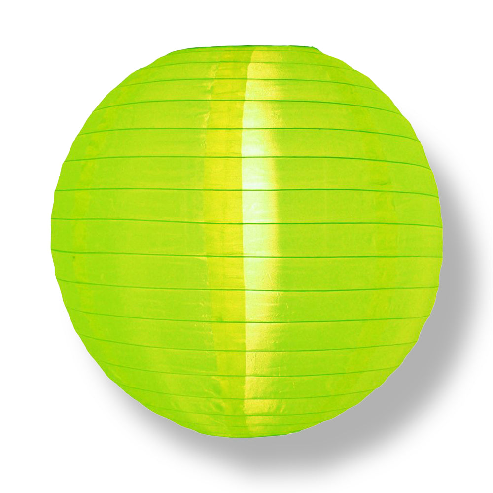 4 Inch Neon Green Round Shimmering Nylon Lanterns, Even Ribbing, Hanging (10-PACK) Decoration - PaperLanternStore.com - Paper Lanterns, Decor, Party Lights & More