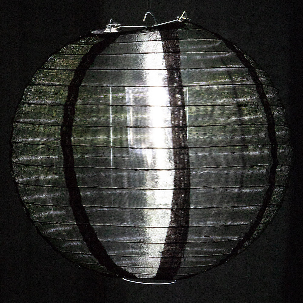 4&quot; Black Round Shimmering Nylon Lantern, Even Ribbing, Hanging Decoration (10 PACK) - PaperLanternStore.com - Paper Lanterns, Decor, Party Lights &amp; More