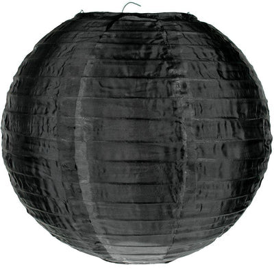 30" Black Jumbo Shimmering Nylon Lantern, Even Ribbing, Durable, Dry Outdoor Hanging Decoration