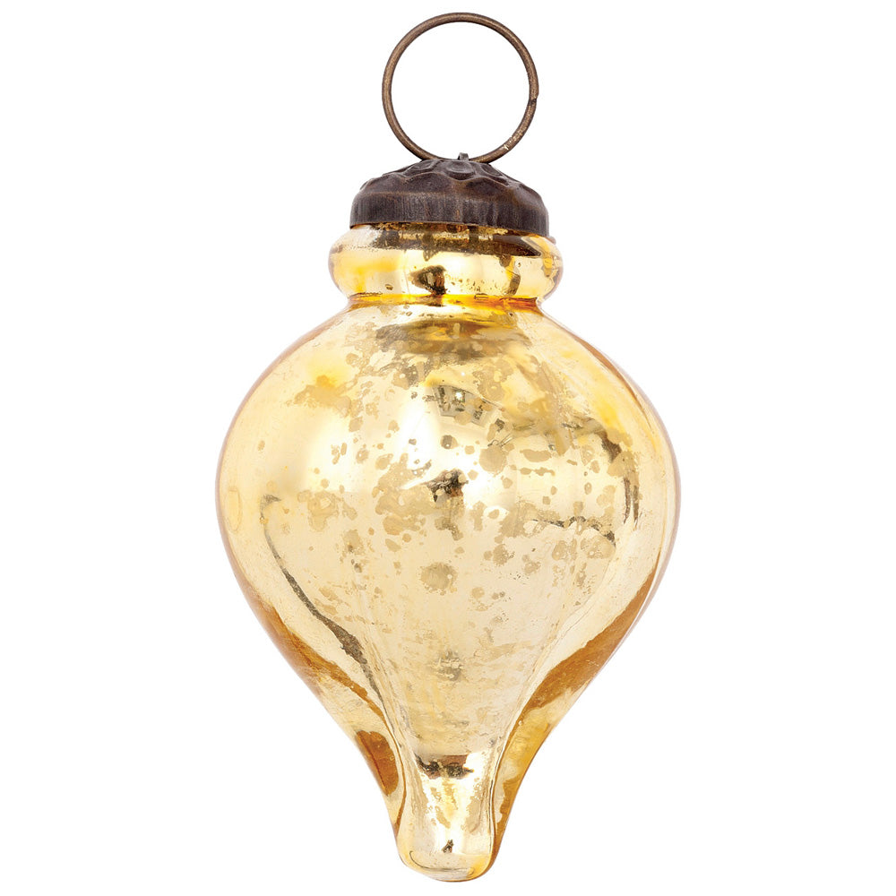 Mercury Glass Small Ornaments (3.25-inch, Gold, Carla Design, Single)