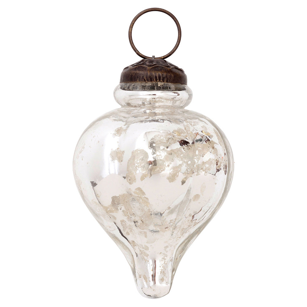 Mercury Glass Small Ornaments (3.25-inch, Silver, Carla Design, Single)