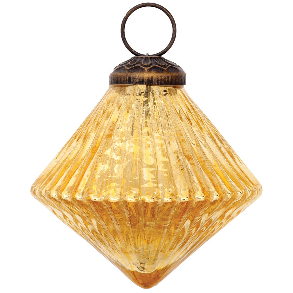 Vintage-Style Small Glass Ornament (3-Inch, Gold, Adele Design, Single)