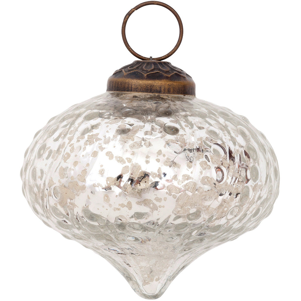 Mercury Glass Small Ornaments (3-inch, Silver, Tania Design, Single)