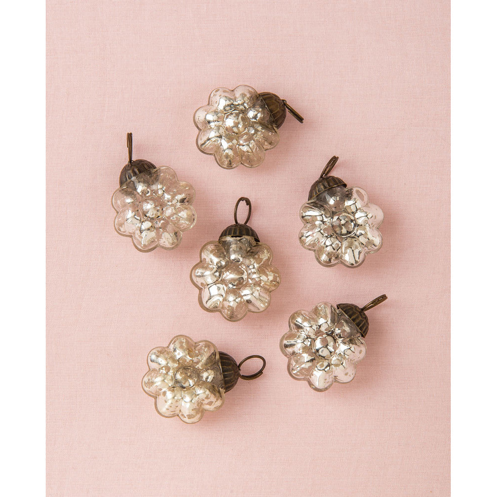 6 Pack | Mini Mercury Glass Ornaments (Celine Design, 2-Inch, Silver) - Vintage-Style Decoration