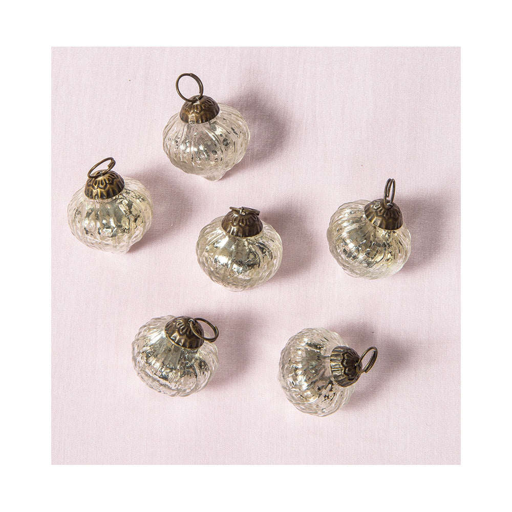 6 Pack | Mercury Glass Mini Ornaments (1.5-inch, Silver, Tania Design) - Great Gift Idea, Vintage-Style Decorations for Christmas and Home Décor