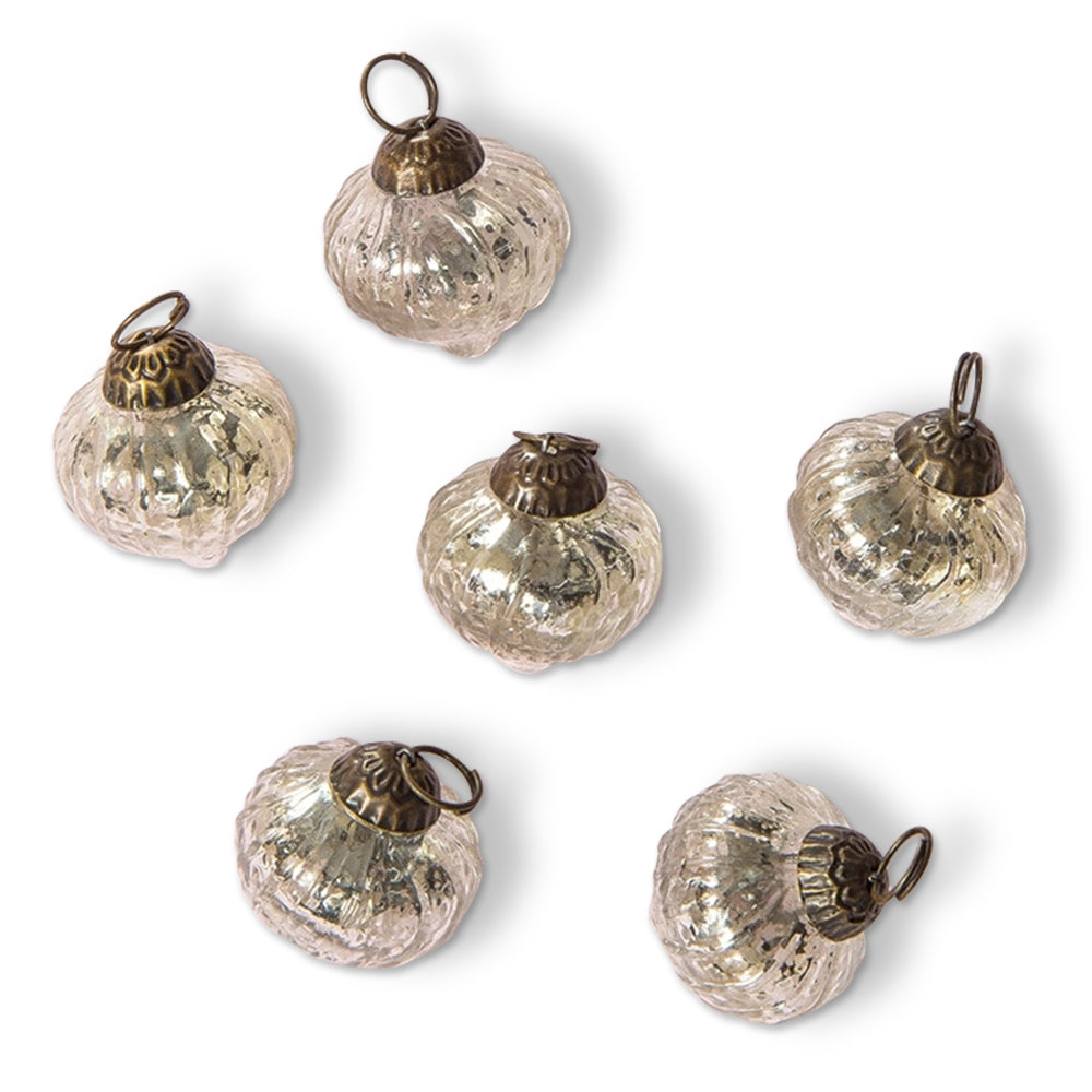 6 Pack | Mercury Glass Mini Ornaments (1 to 1.5-inch, Silver, Tania Design) - Great Gift Idea, Vintage-Style Decorations for Christmas and Home Décor - PaperLanternStore.com - Paper Lanterns, Decor, Party Lights &amp; More