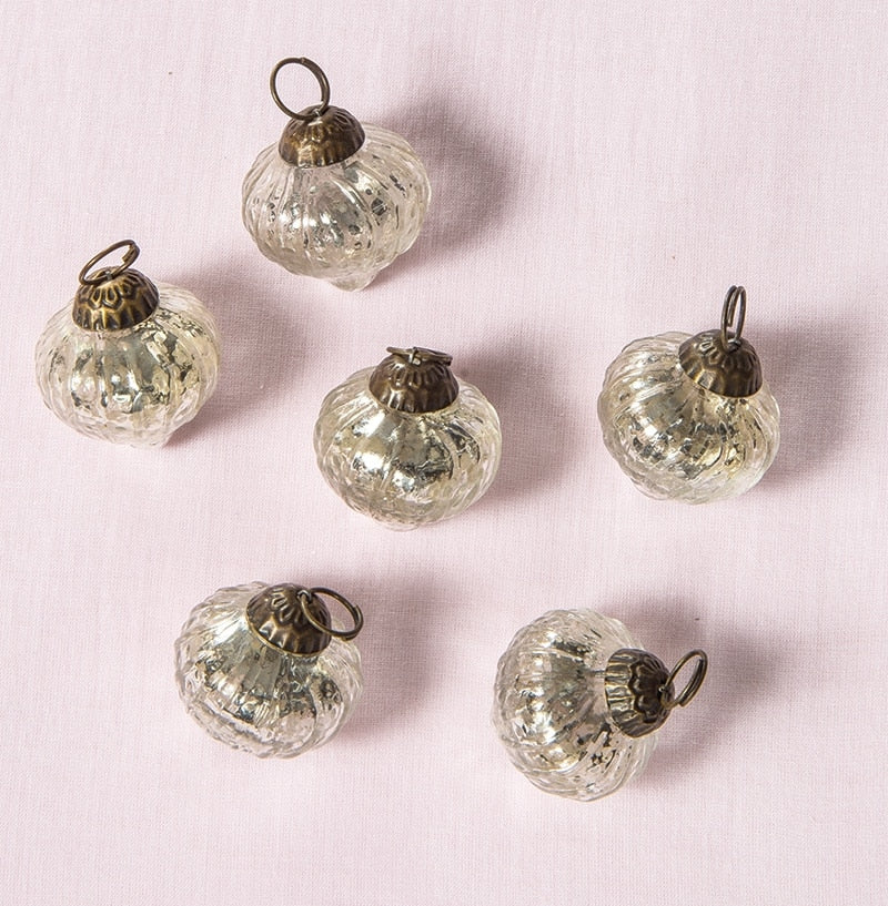 6 Pack | Mercury Glass Mini Ornaments (1.5-inch, Silver, Tania Design) - Great Gift Idea, Vintage-Style Decorations for Christmas and Home Décor