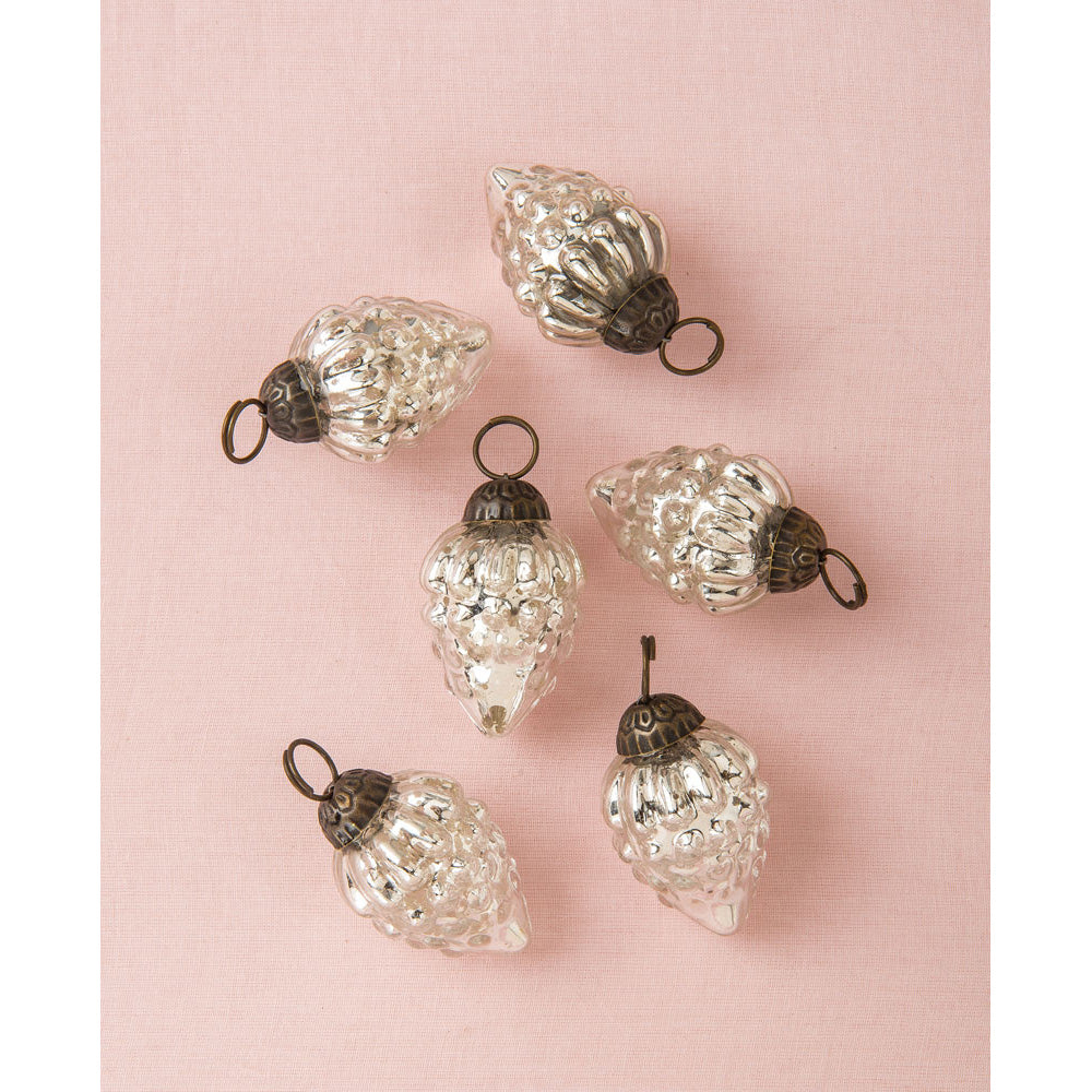 6 Pack | Mini Mercury Glass Ornaments (Diana Design, 1-Inch, Silver) - Vintage-Style Decoration - PaperLanternStore.com - Paper Lanterns, Decor, Party Lights &amp; More