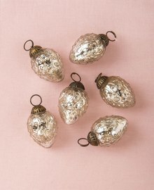 6 Pack | Mercury Glass Mini Ornaments (1.75-inch, Silver, Marie) - Great Gift Idea, Vintage-Style Decoration for Christmas, Home Decor and Parties