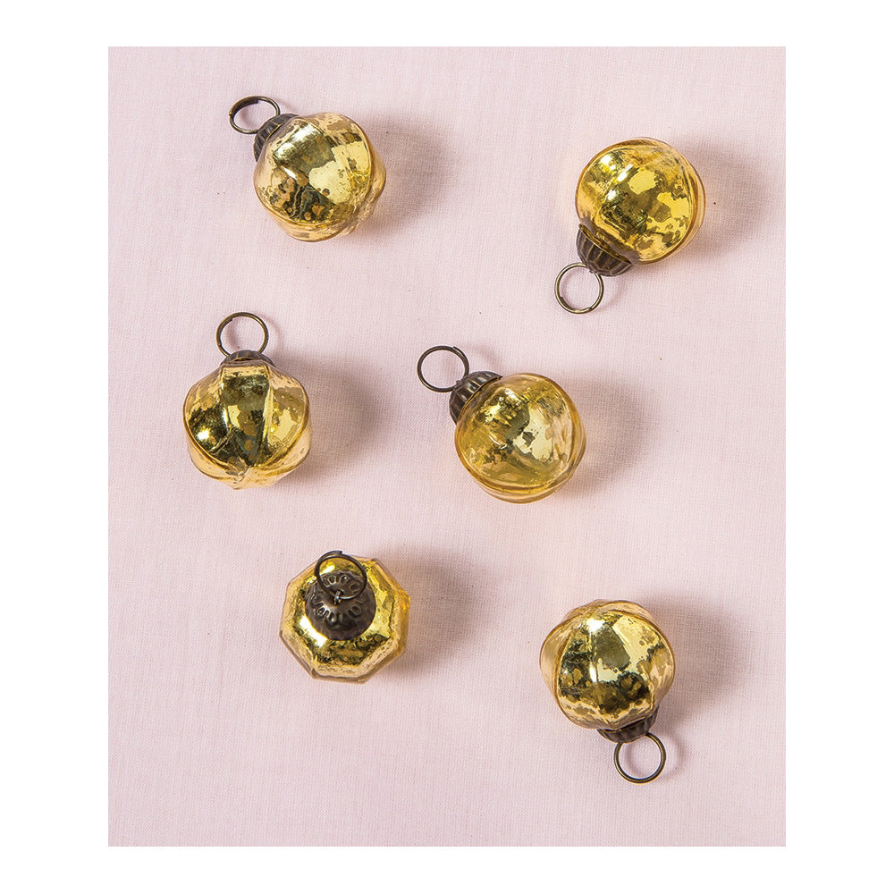 6 Pack | Mini Mercury Glass Ball Ornaments (1 to 1.5-Inch, Gold, Penina Design) - Great Gift Idea, Vintage-Style Decorations for Christmas, Special Occasions, Home Decor and Parties - PaperLanternStore.com - Paper Lanterns, Decor, Party Lights &amp; More
