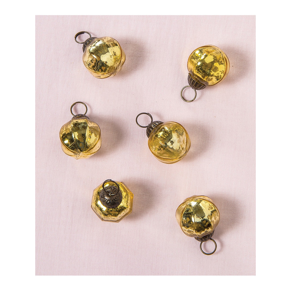 6 Pack | Mini Mercury Glass Ball Ornaments (1.5-inch, Gold, Penina Design) - Great Gift Idea, Vintage-Style Decorations for Christmas, Special Occasions, Home Decor and Parties