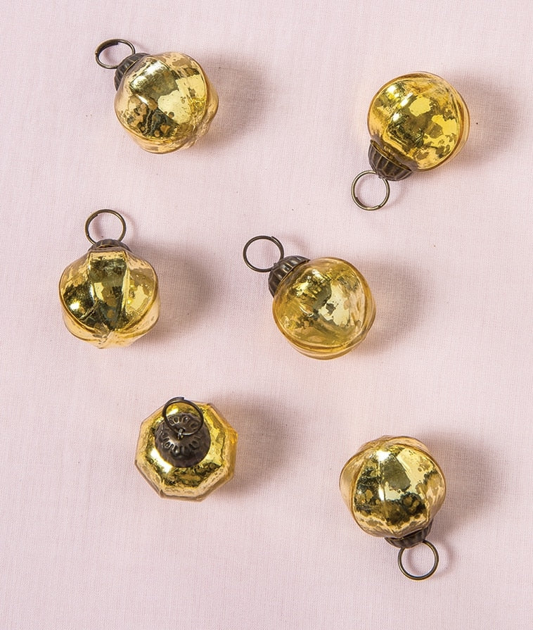 6 Pack | Mini Mercury Glass Ball Ornaments (1.5-inch, Gold, Penina Design) - Great Gift Idea, Vintage-Style Decorations for Christmas, Special Occasions, Home Decor and Parties
