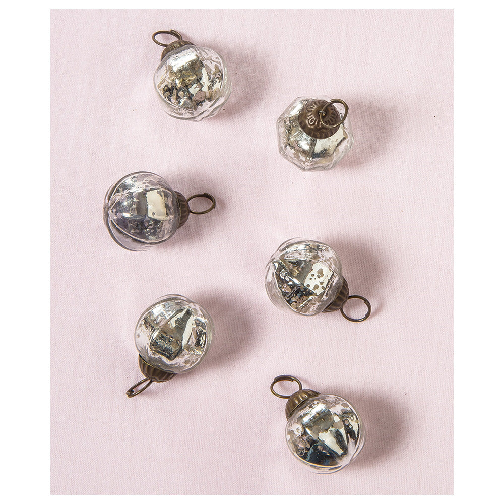 6 Pack | Mini Mercury Glass Ball Ornaments (1 to 1.5-Inch, Silver, Penina Design) - Great Gift Idea, Vintage-Style Decorations for Christmas - PaperLanternStore.com - Paper Lanterns, Decor, Party Lights &amp; More
