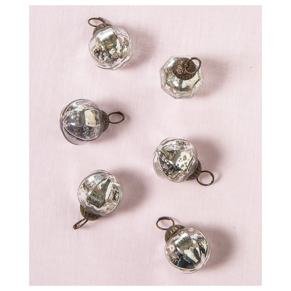 6 Pack | Mini Mercury Glass Ball Ornaments (1.5-inch, Silver, Penina Design) - Great Gift Idea, Vintage-Style Decorations for Christmas