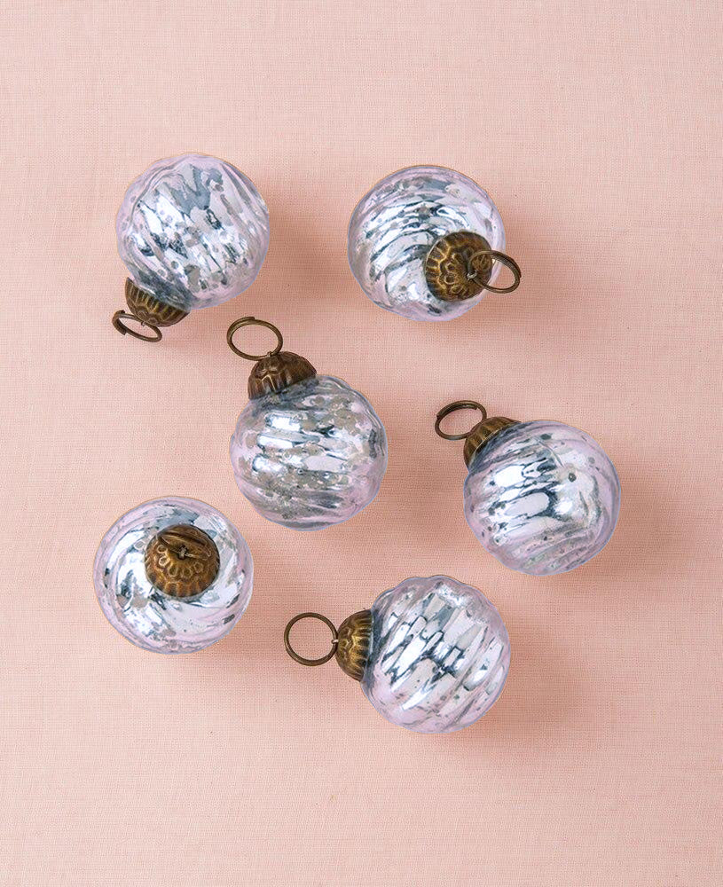 6 Pack | Mini Mercury Glass Ball Ornaments (1.5-inch, Silver, Swirl Motif, Solene Design) - Great Gift Idea, Vintage-Style Decorations for Christmas, Special Occasions, Home Decor and Parties