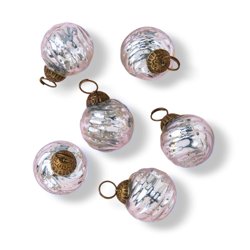 6 Pack | Mini Mercury Glass Ball Ornaments (1.5-inch, Silver, Swirl Motif, Solene Design) - Great Gift Idea, Vintage-Style Decorations for Christmas, Special Occasions, Home Decor and Parties