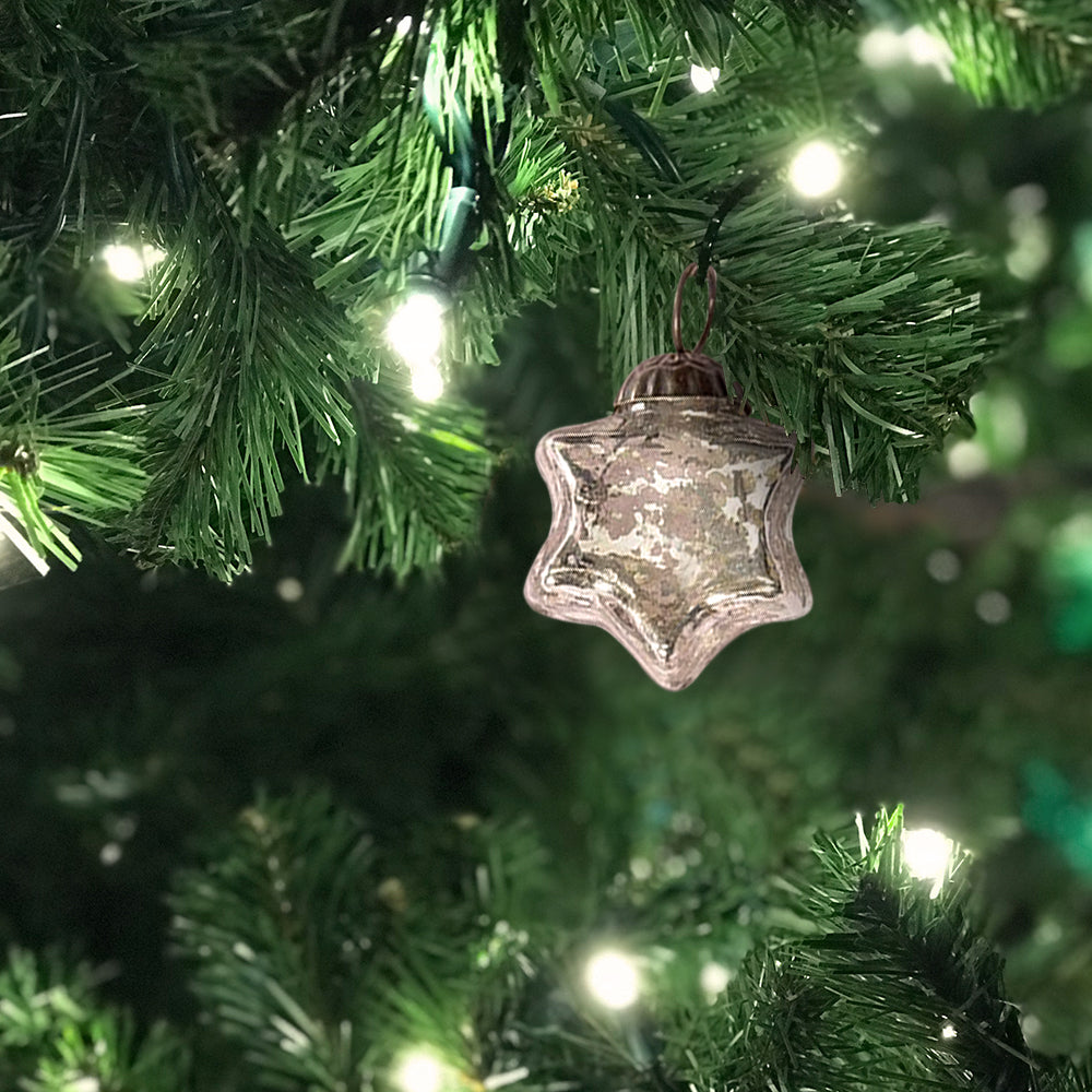 6 Pack | Mini Mercury Glass Star Ornaments (1 to 1.5-Inch, Silver, Imogen Design) - Great Gift Idea, Vintage-Style Decorations for Christmas and Home Decor - PaperLanternStore.com - Paper Lanterns, Decor, Party Lights &amp; More